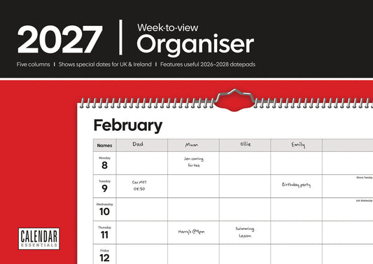 Essential Family Organiser Week-To-View Planner A4 Calendar 2027