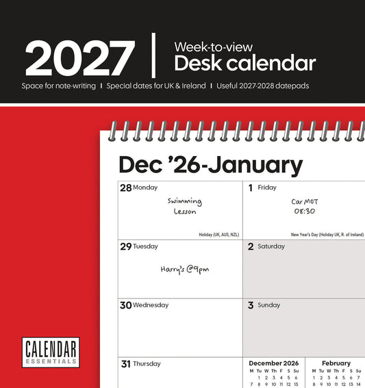 Essential Week-To-View Easel Calendar 2027