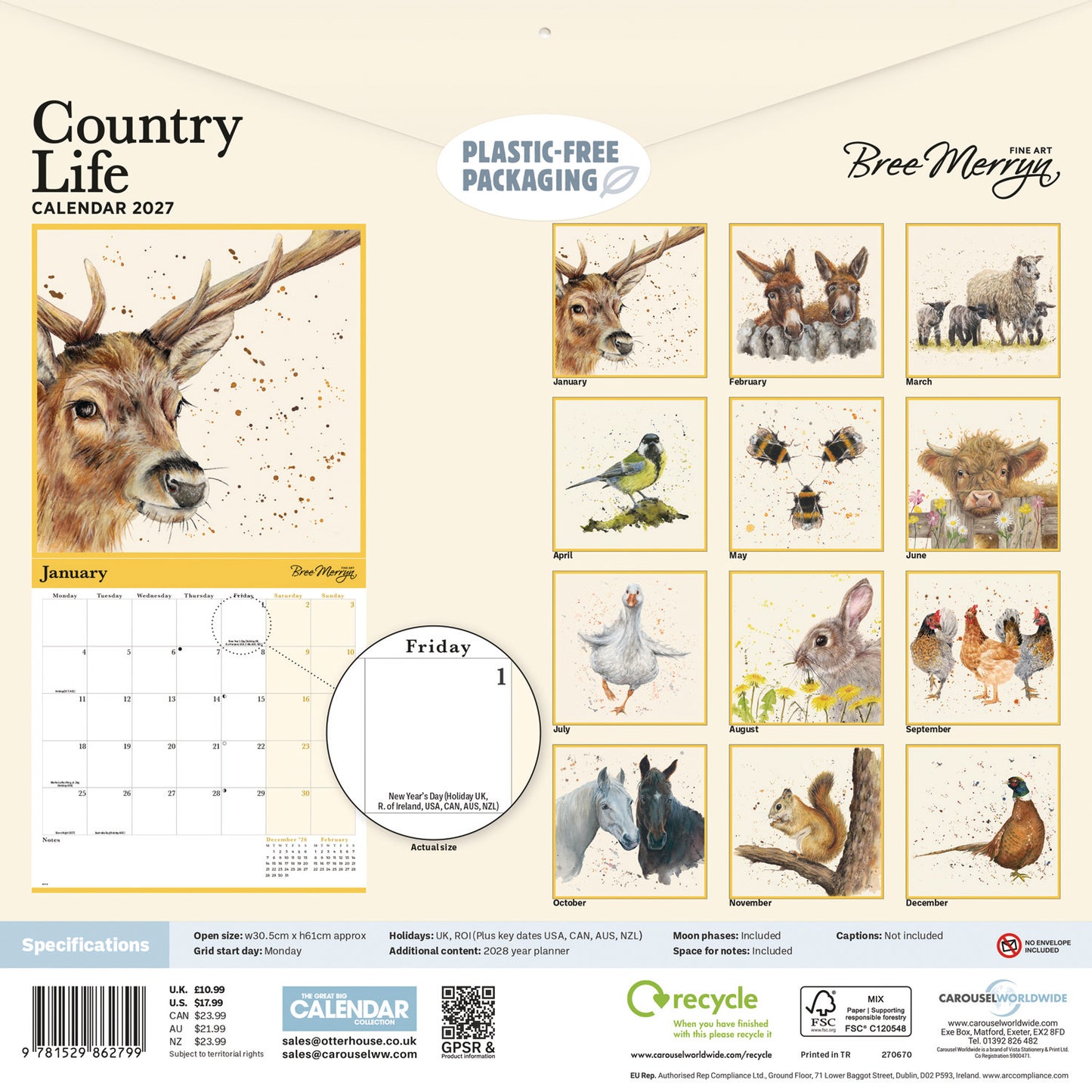 Bree Merryn British Wildlife Wall Calendar 2027