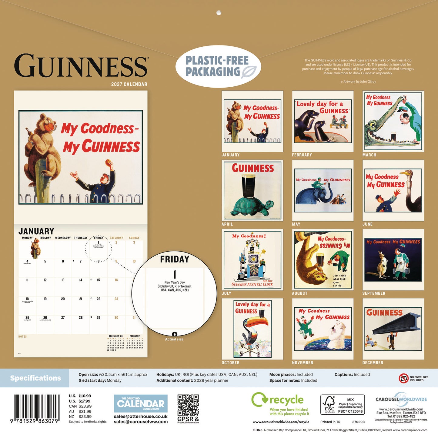 Guinness Poster Art Wall Calendar 2027