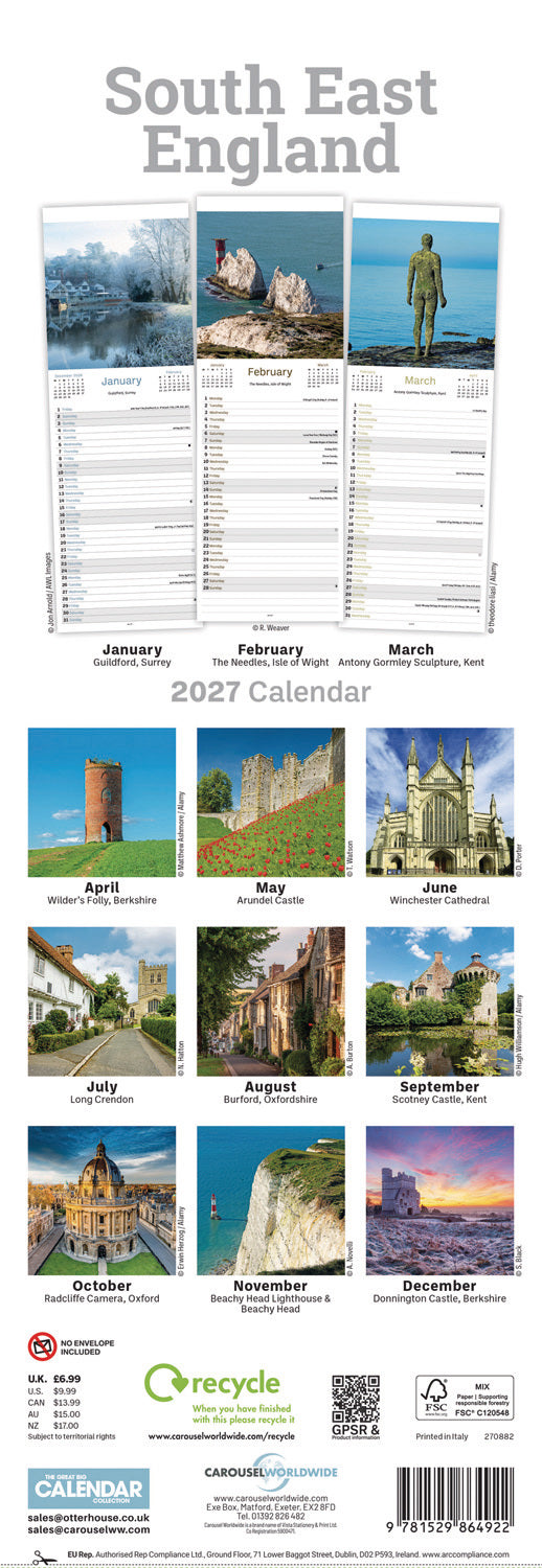 South East England Slim Calendar 2027
