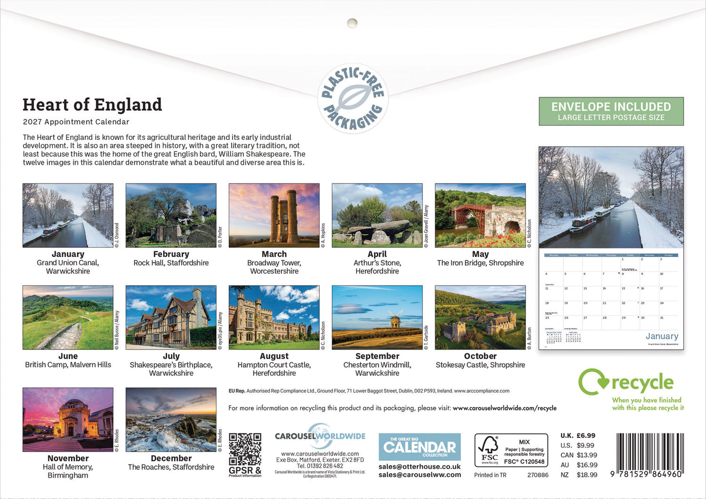 Heart Of England A4 Calendar 2027