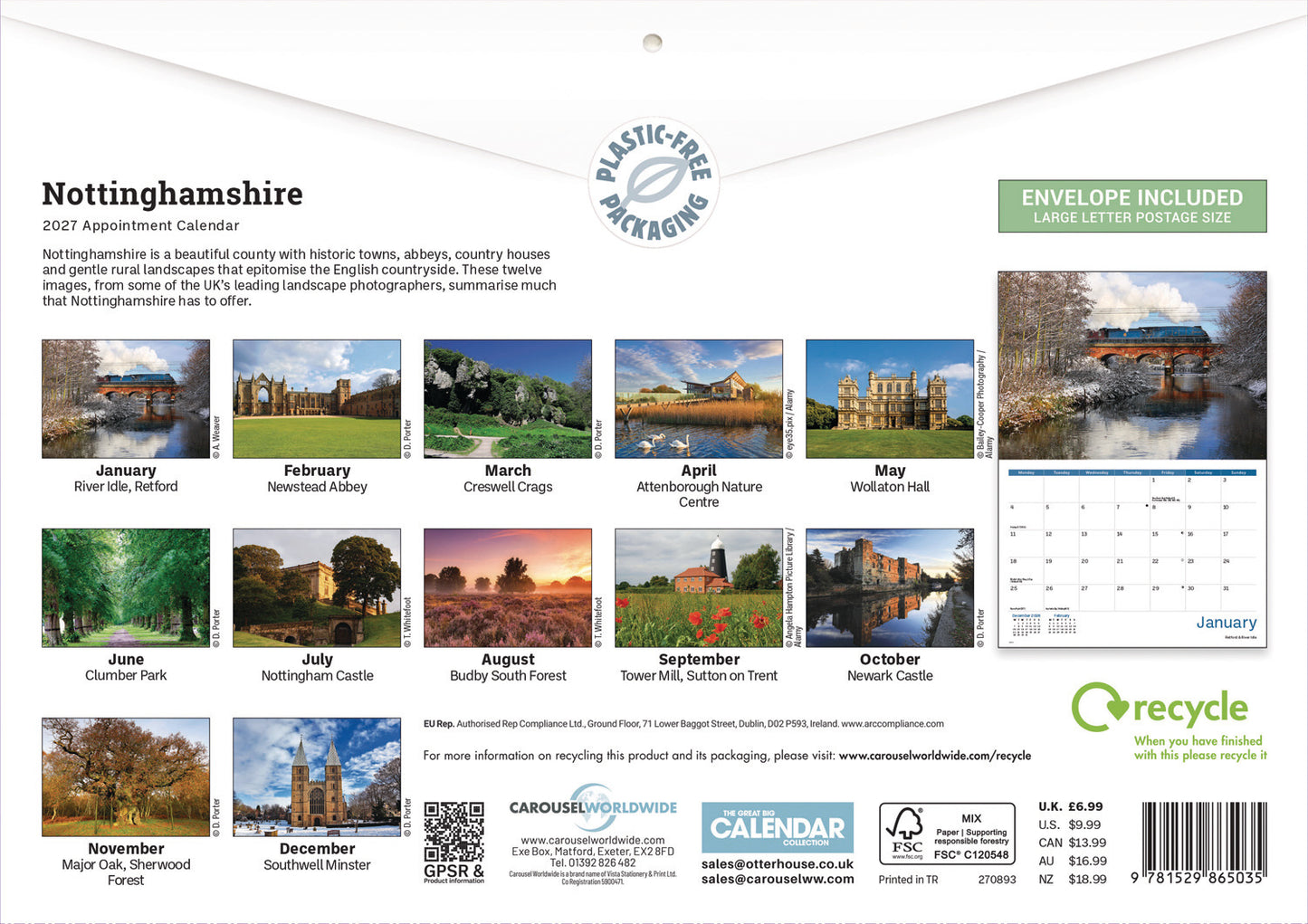 Nottinghamshire A4 Calendar 2027