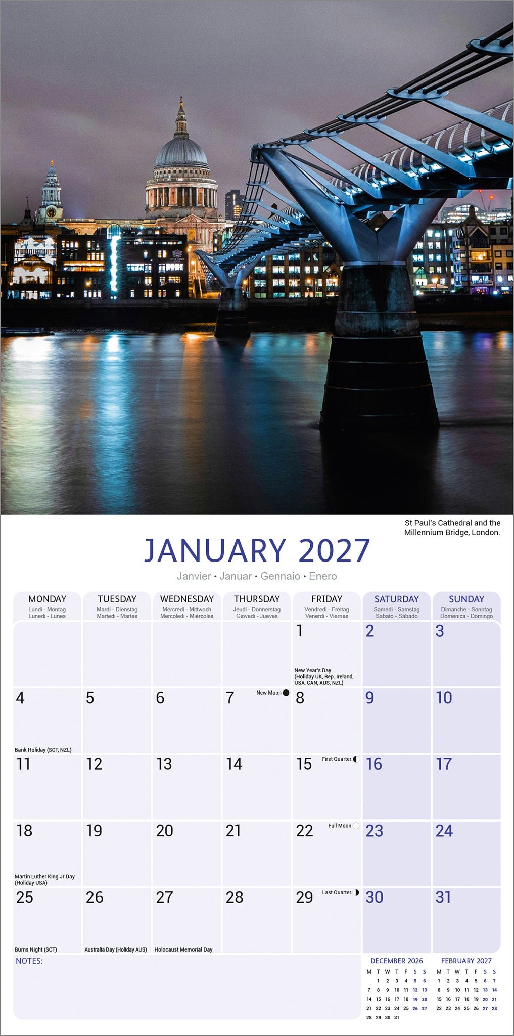 London Wall Calendar 2027