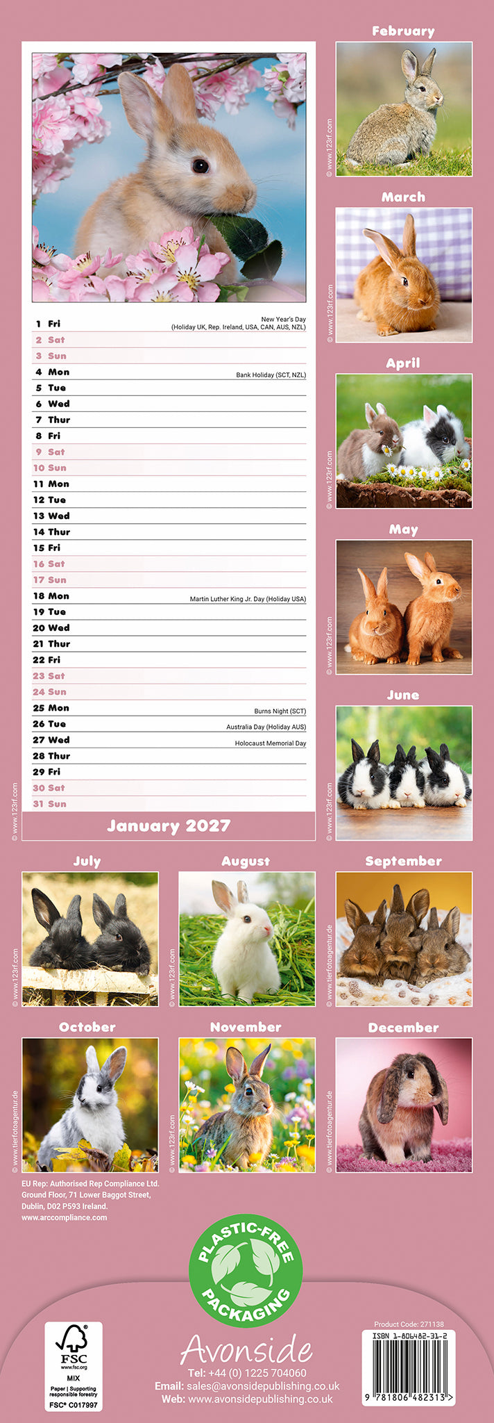 Rabbits Slim Calendar 2027