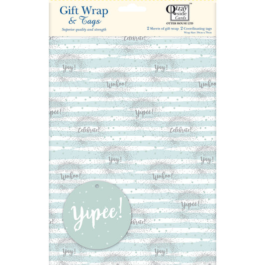 Gift Wrap & Tags - Yippe Yay Celebrate (2 Sheets & 2 Tags)