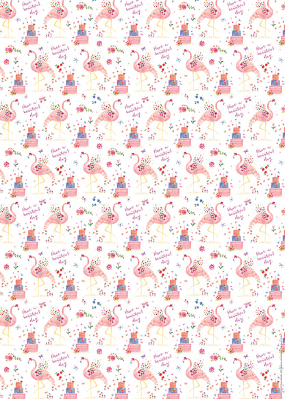 Gift Wrap & Tags - Flamingo (2 Sheets & 2 Tags)
