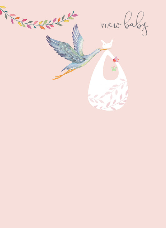 New Baby Card - Stork & Bundle (Girl)