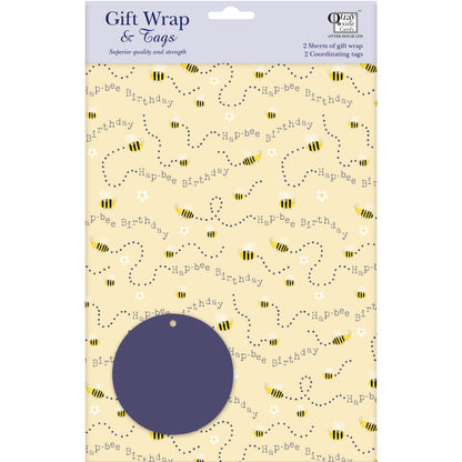 Gift Wrap & Tags - Hap-Bee Birthday(2 Sheets & 2 Tags)