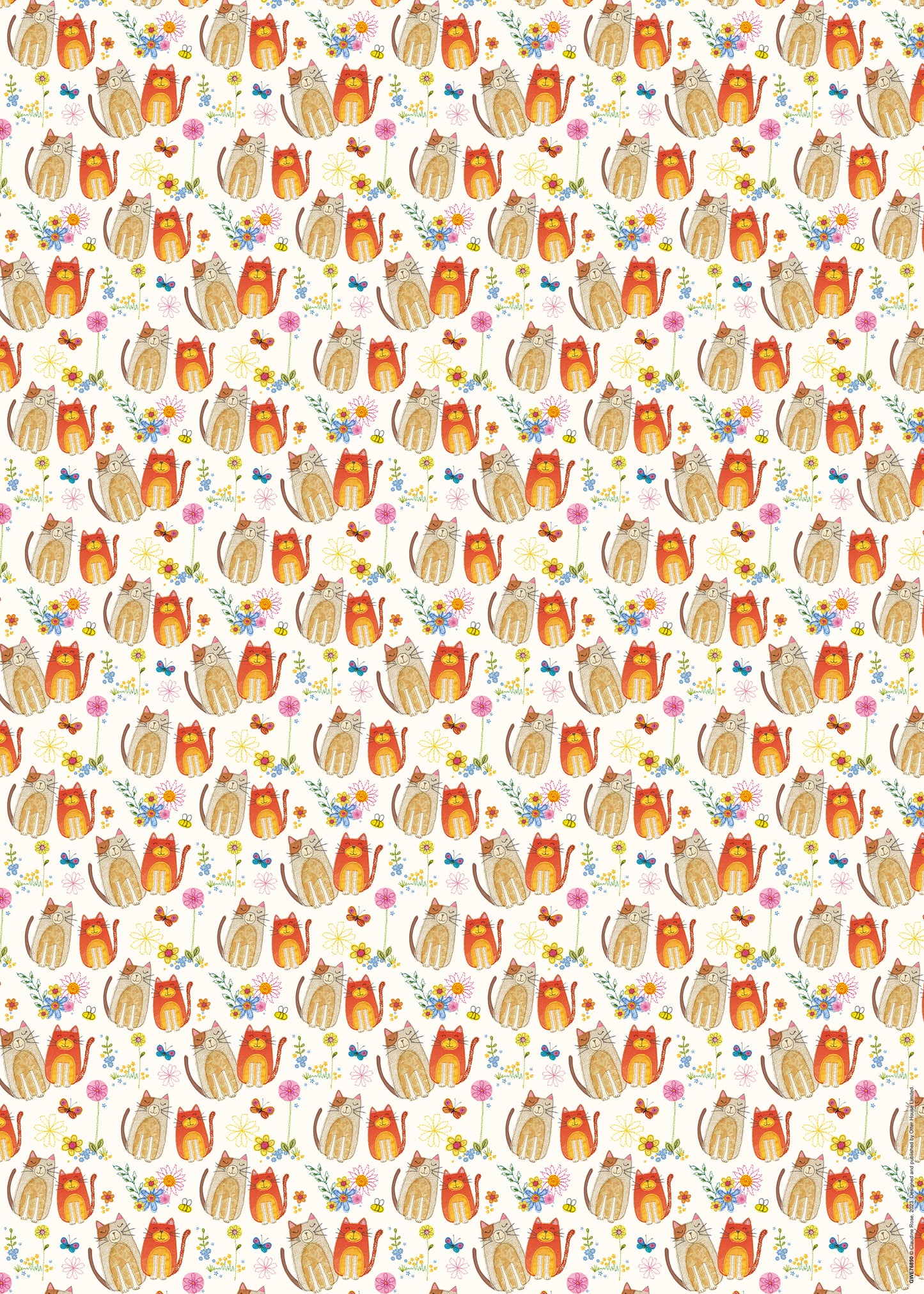 Gift Wrap & Tags - Stitched Cats (2 Sheets & 2 Tags)