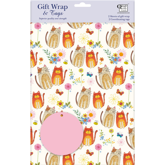 Gift Wrap & Tags - Stitched Cats (2 Sheets & 2 Tags)