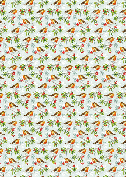 Christmas Wrap & Tags - Holly Robins (10 Sheets & 10 Tags)