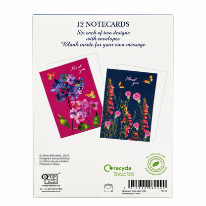 Notecard Pack (12 Cards) - Watercolour Floral