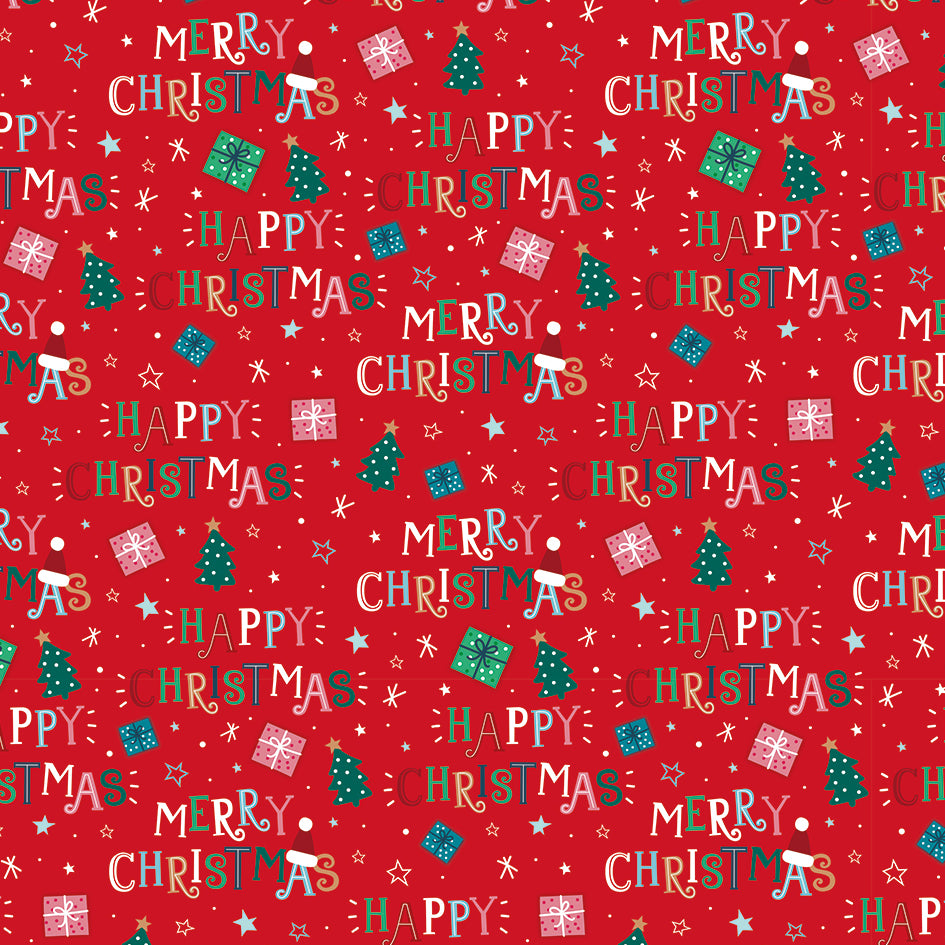 Christmas Wrap & Tags - Christmas Text (10 Sheets & 10 Tags)