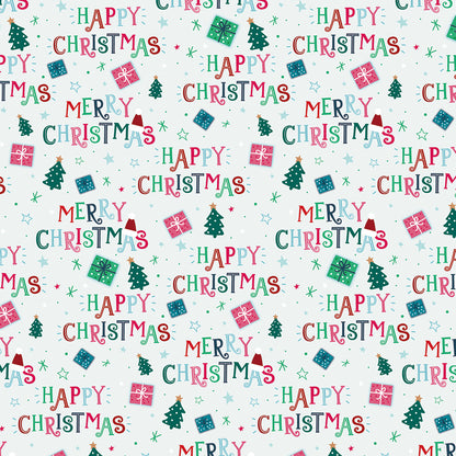 Christmas Wrap & Tags - Christmas Text (10 Sheets & 10 Tags)