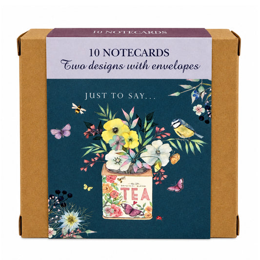 Vintage Garden Stationery - Notecard Pack (10 Cards) - Tea Caddy & Flowerpot