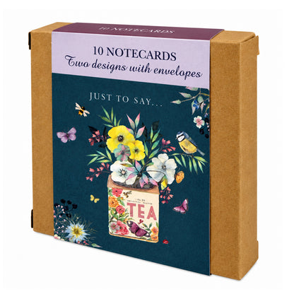 Vintage Garden Stationery - Notecard Pack (10 Cards) - Tea Caddy & Flowerpot