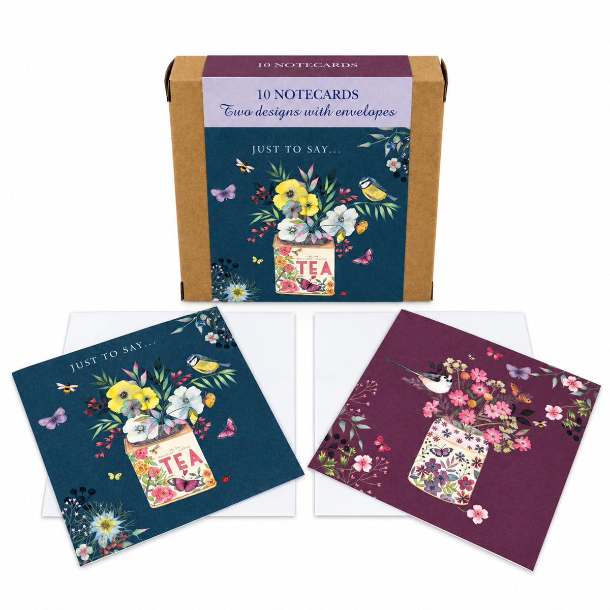 Vintage Garden Stationery - Notecard Pack (10 Cards) - Tea Caddy & Flowerpot
