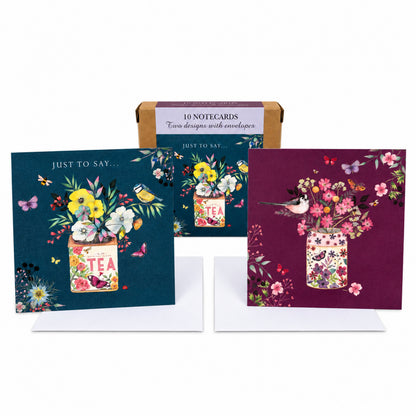 Vintage Garden Stationery - Notecard Pack (10 Cards) - Tea Caddy & Flowerpot
