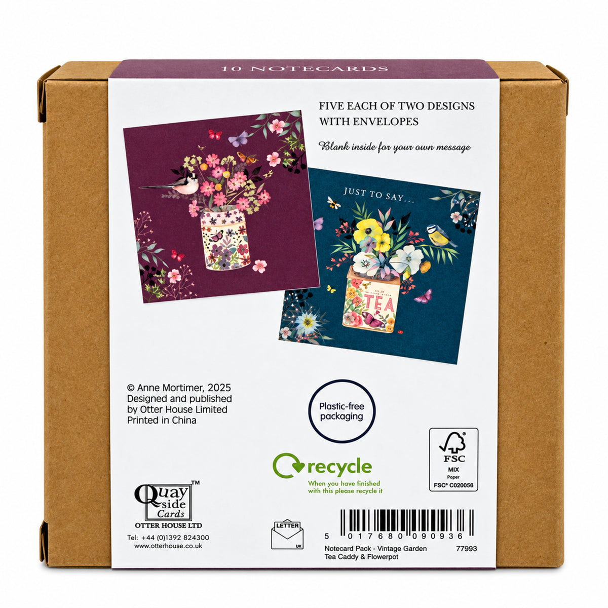 Vintage Garden Stationery - Notecard Pack (10 Cards) - Tea Caddy & Flowerpot