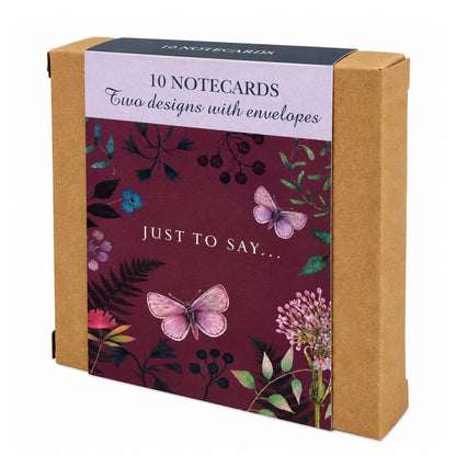 Vintage Garden Stationery - Notecard Pack (10 Cards) - Butterflies Purple