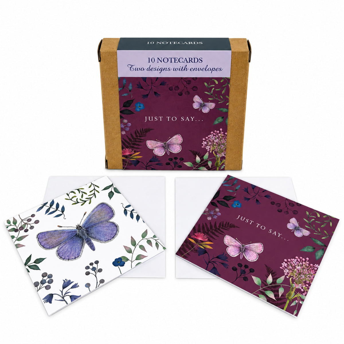 Vintage Garden Stationery - Notecard Pack (10 Cards) - Butterflies Purple