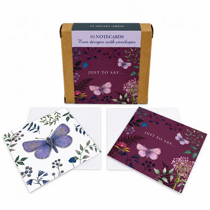 Vintage Garden Stationery - Notecard Pack (10 Cards) - Butterflies Purple