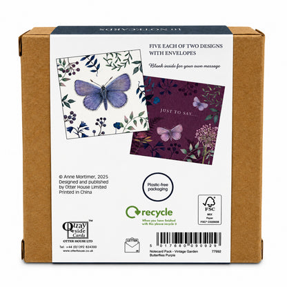 Vintage Garden Stationery - Notecard Pack (10 Cards) - Butterflies Purple