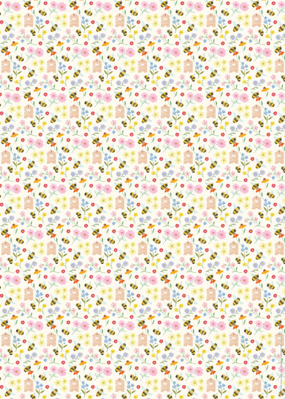 Gift Wrap & Tags - Bee Pattern (2 Sheets & 2 Tags)