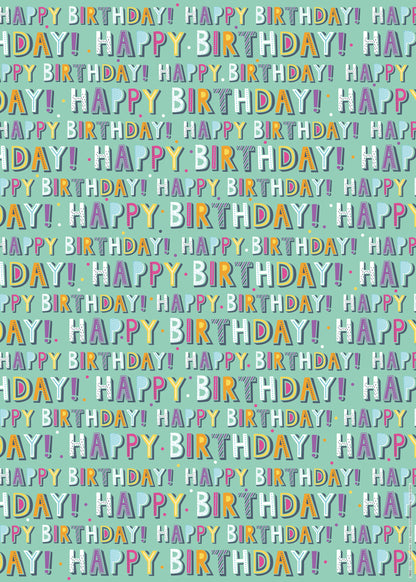 Gift Wrap & Tags - Happy Birthday Text (2 Sheets & 2 Tags)