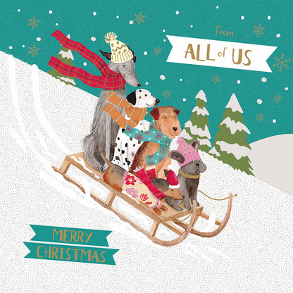 Christmas Card (Single) - From All Of Us - Dogs Sledging