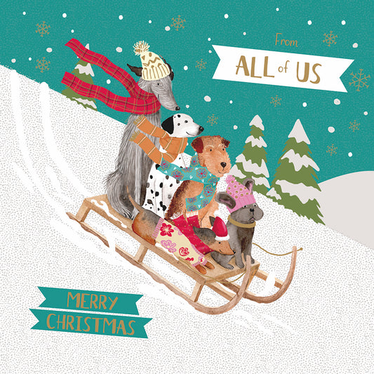 Christmas Card (Single) - From All Of Us - Dogs Sledging