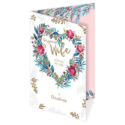 Christmas Card (Single) - Wife - Heart Wreath