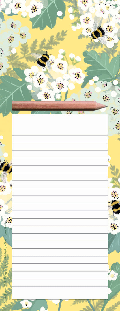 Magnetic Memo Pad - RSPB White Blossom - Bees & Hawthorn