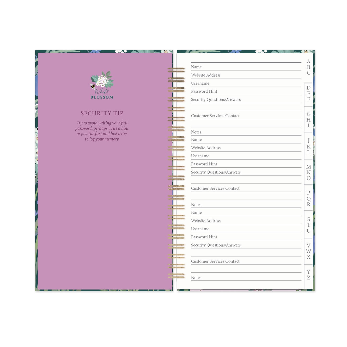 RSPB White Blossom Stationery - Password Book - Bluebells & Thyme