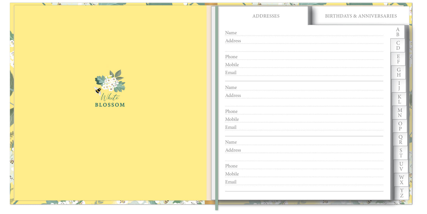 RSPB White Blossom Stationery - Address & Birthday Book - Bees & Hawthorn