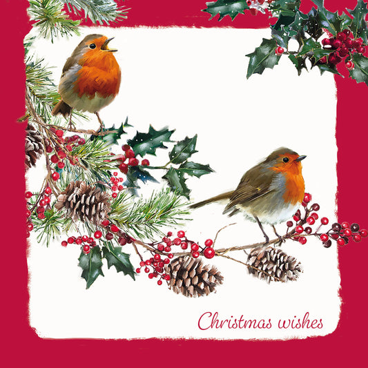 Luxury Charity Christmas Card Twin Pack (10 Cards) - Robin & Foliage