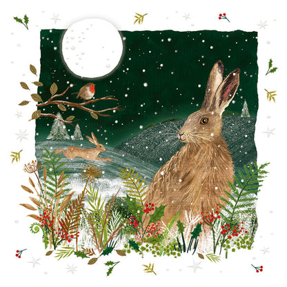Luxury Charity Christmas Card Twin Pack (10 Cards) - Wintry Hares