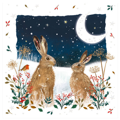 Luxury Charity Christmas Card Twin Pack (10 Cards) - Wintry Hares