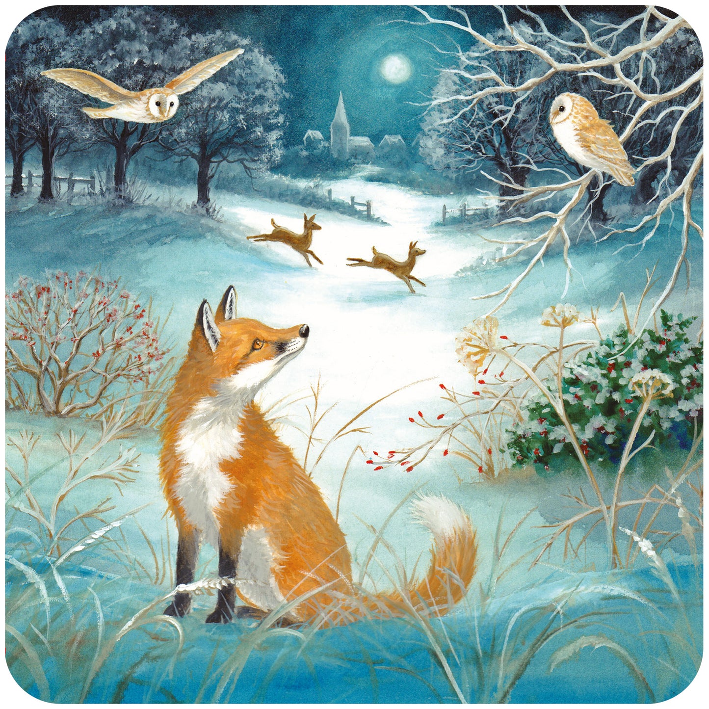 RSPB Luxury Christmas Card Twin Pack (10 Cards) - Moonlit Snow Fun
