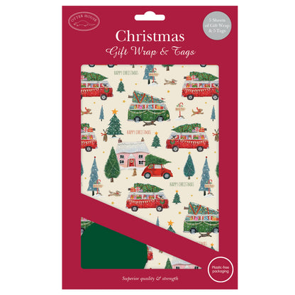 Christmas Wrap & Tags - Bringing Home the Tree (5 Sheets & 5 Tags)