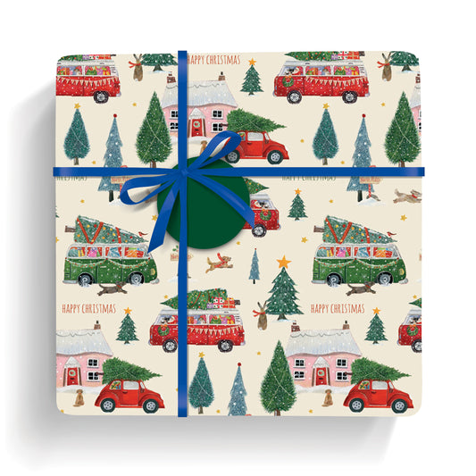 Christmas Wrap & Tags - Bringing Home the Tree (5 Sheets & 5 Tags)
