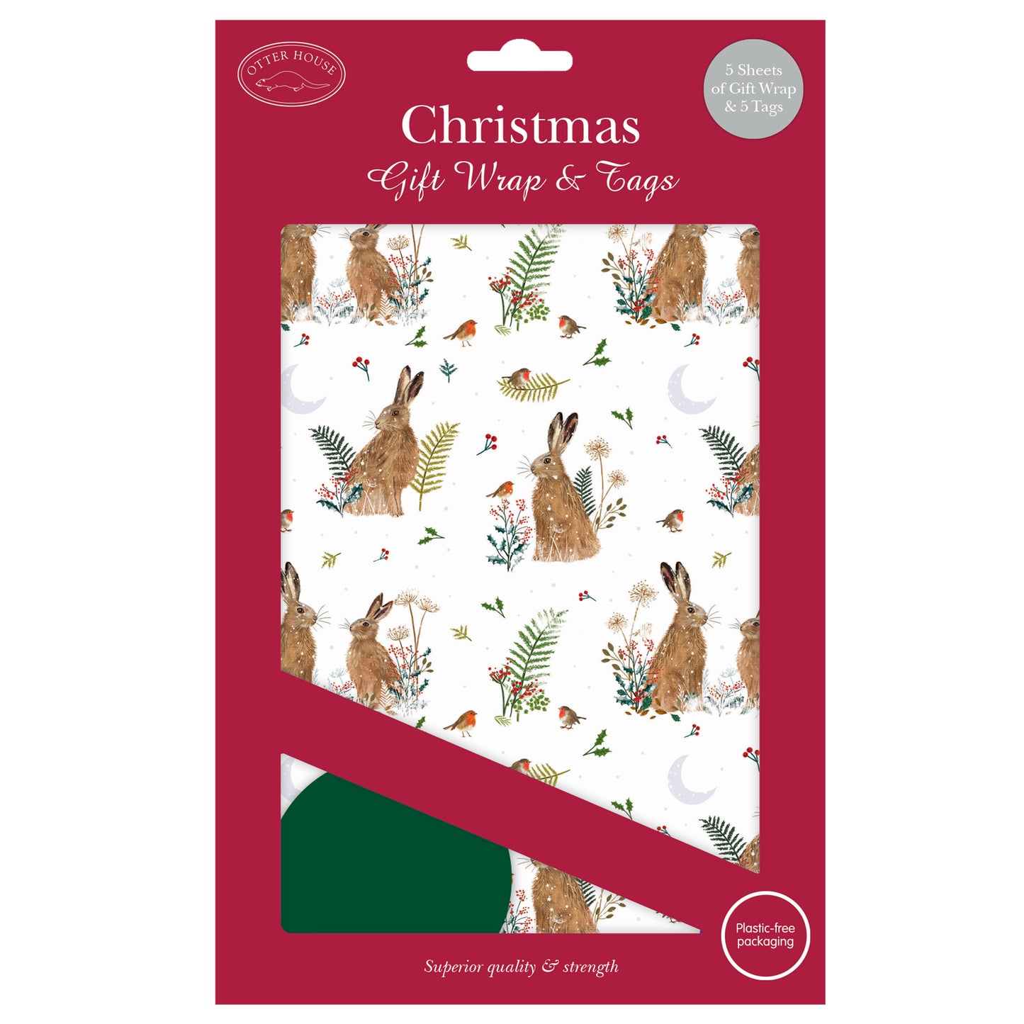 Christmas Wrap & Tags - Wintry Hares (5 Sheets & 5 Tags)