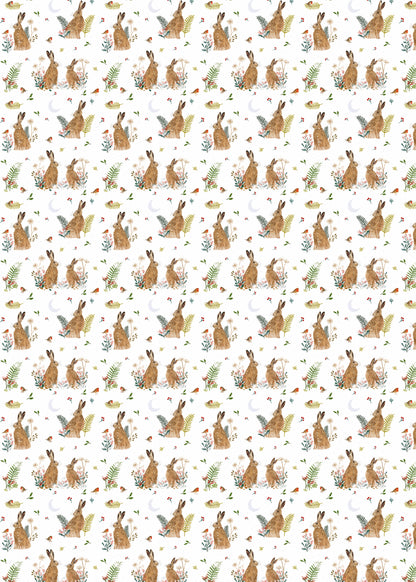 Christmas Wrap & Tags - Wintry Hares (5 Sheets & 5 Tags)