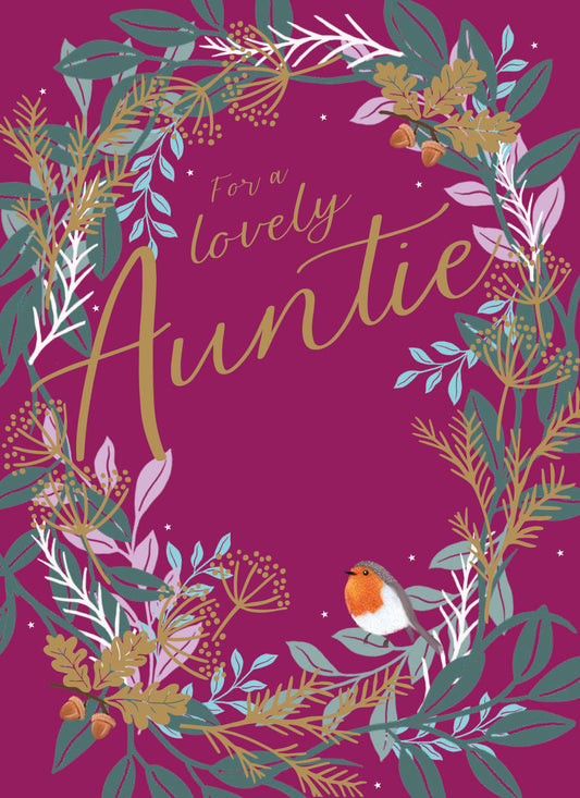 Christmas Card (Single) -  Auntie - Robin Wreath