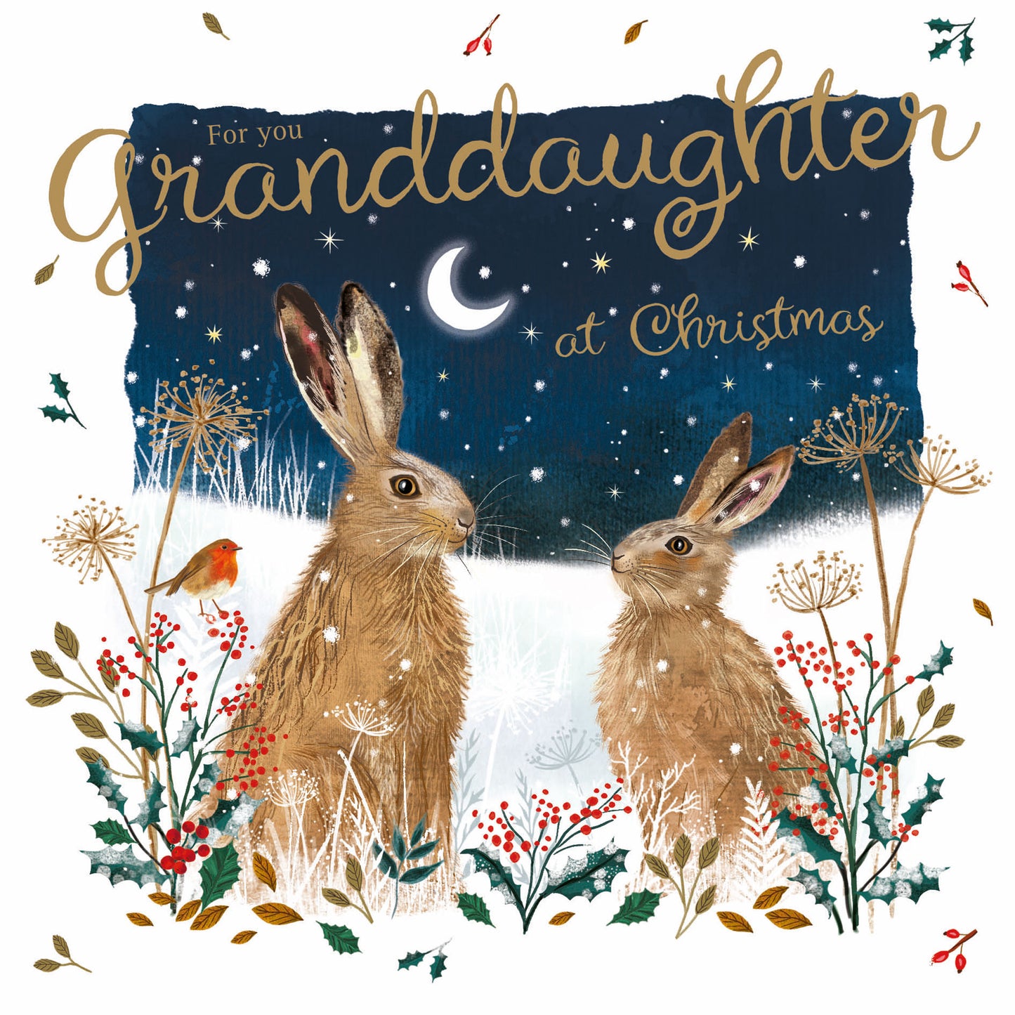 Christmas Card (Single) -  Granddaughter - Two Hares