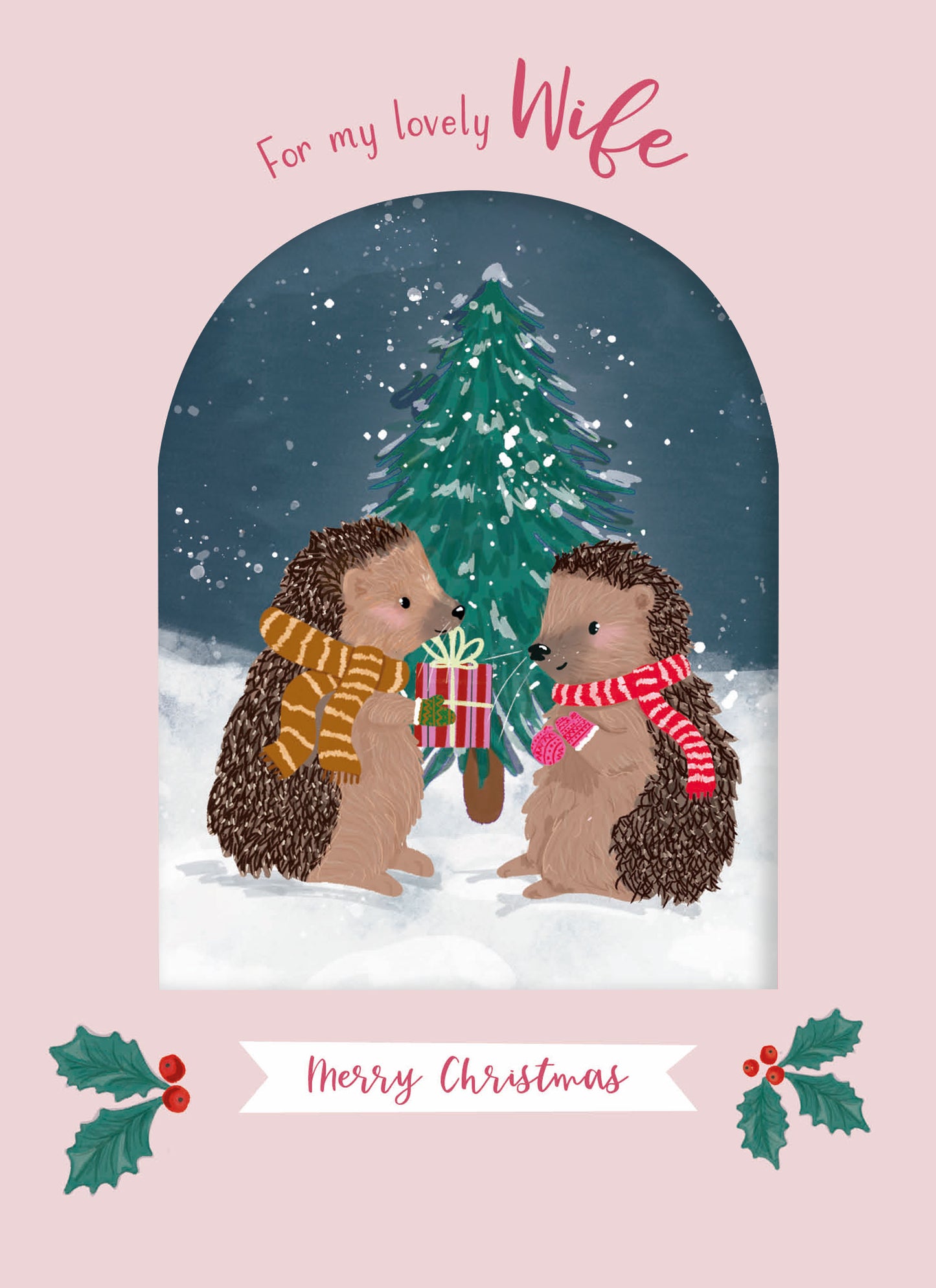 Christmas Card (Single) -  Wife - Hedgehogs