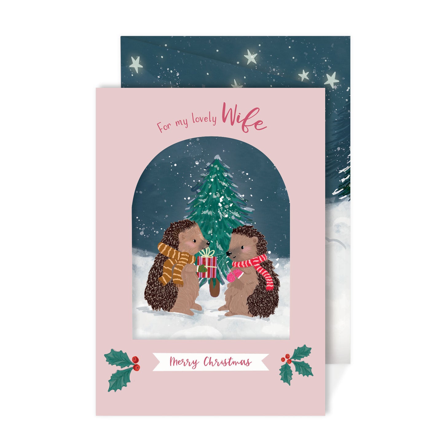 Christmas Card (Single) -  Wife - Hedgehogs