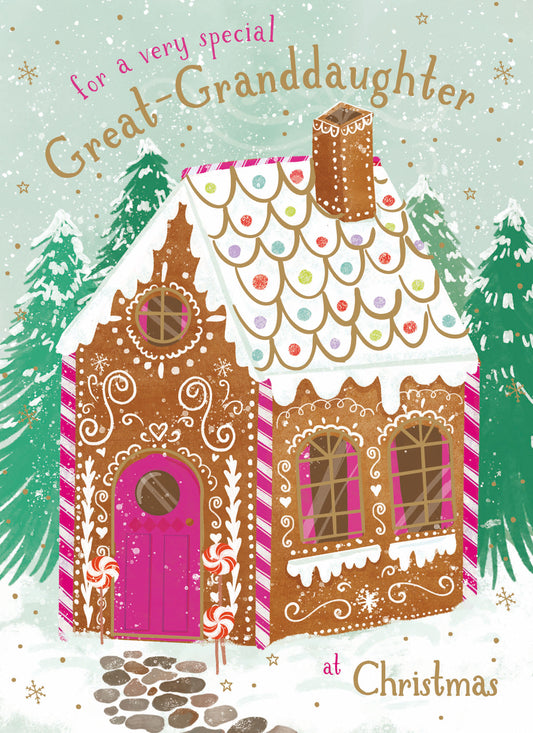 Christmas Card (Single) -  Great Granddaughter - Gingerbread House