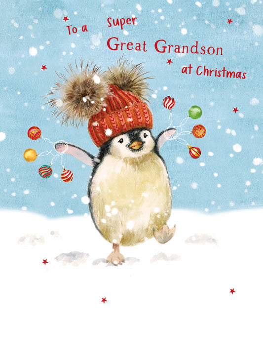 Christmas Card (Single) -  Great Grandson - Penguin